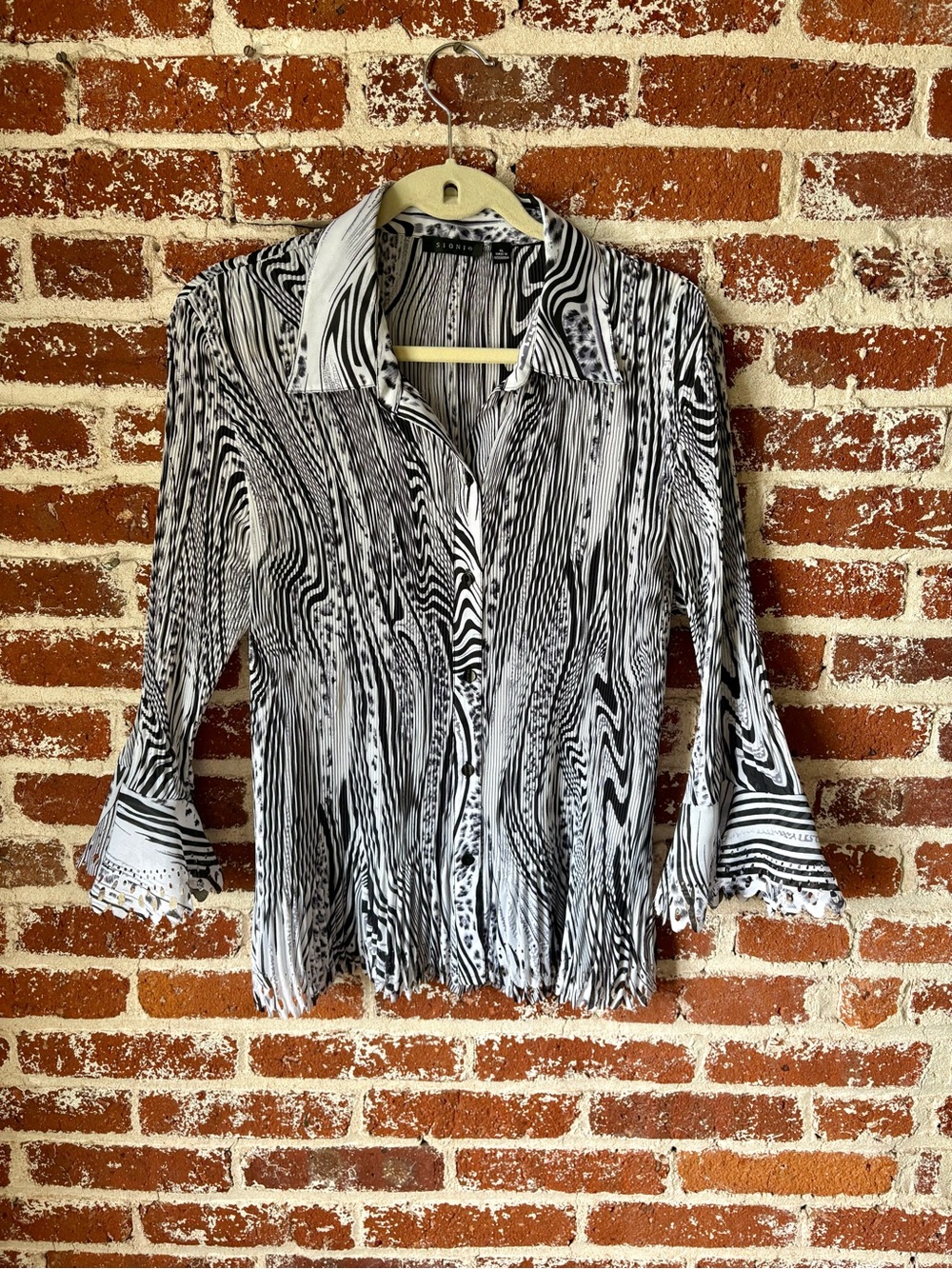 Y2K Textured Animal Print Button Down Blouse